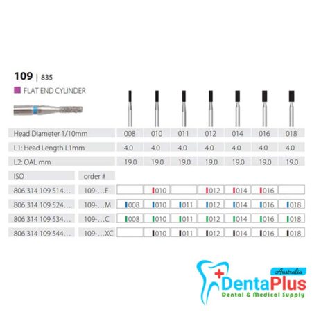 Diamond Burs Flat End Cylinder ISO: 109-835 MDT #10Pcs/Box