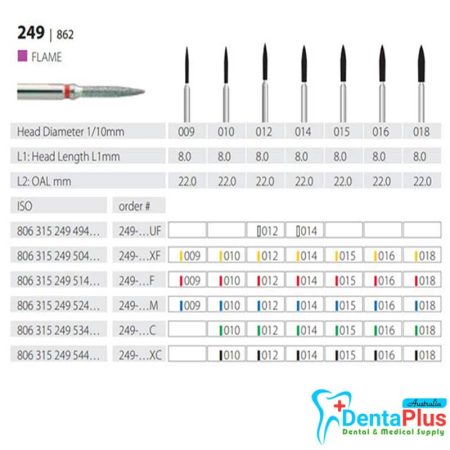 Diamond Burs Flame ISO: 249-862 MDT #10Pcs/Box