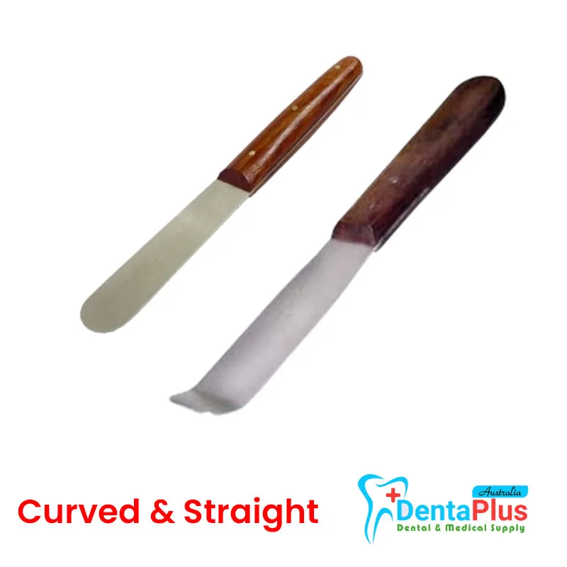 Metal Alginate Spatula Wooden handle straight and curved