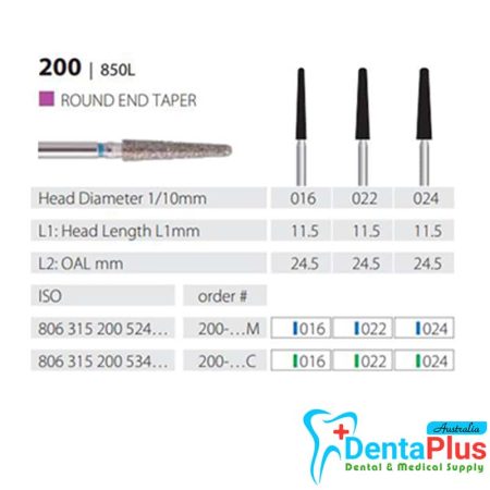 Diamond Burs Round End Taper ISO: 200-850 MDT #10Pcs/Box