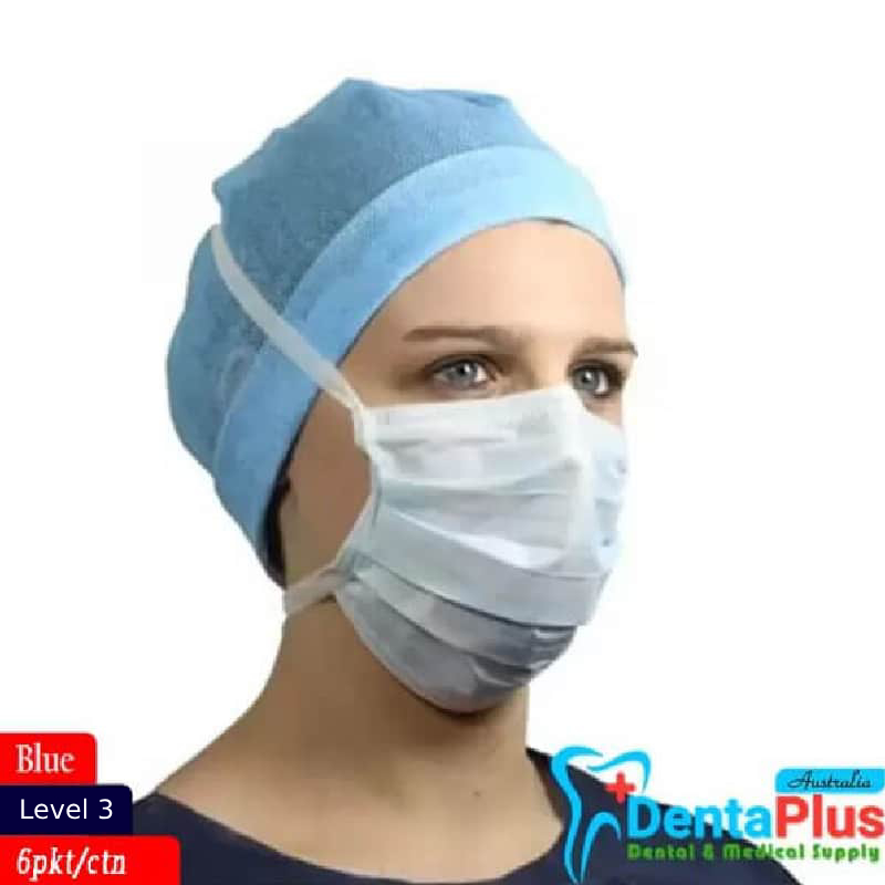 Medicom Tie-on Mask Latex free SafSkin Anti-Fog  Blue Level 3 #6pkt/ctn (300Pcs)