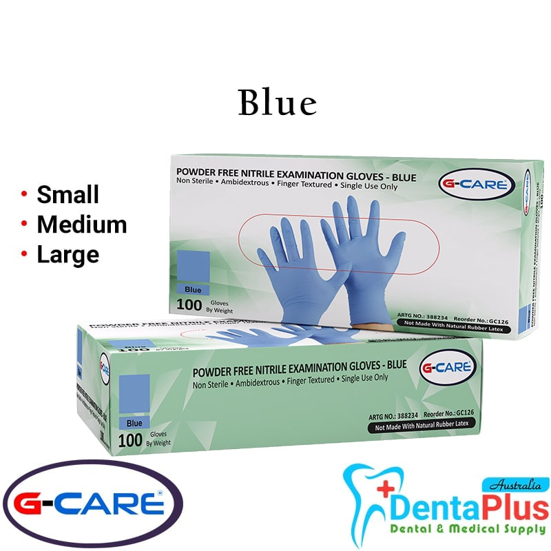 G-CARE Nitrile Powder Free & Latex Free Examination Non-Sterile Gloves (Blue)