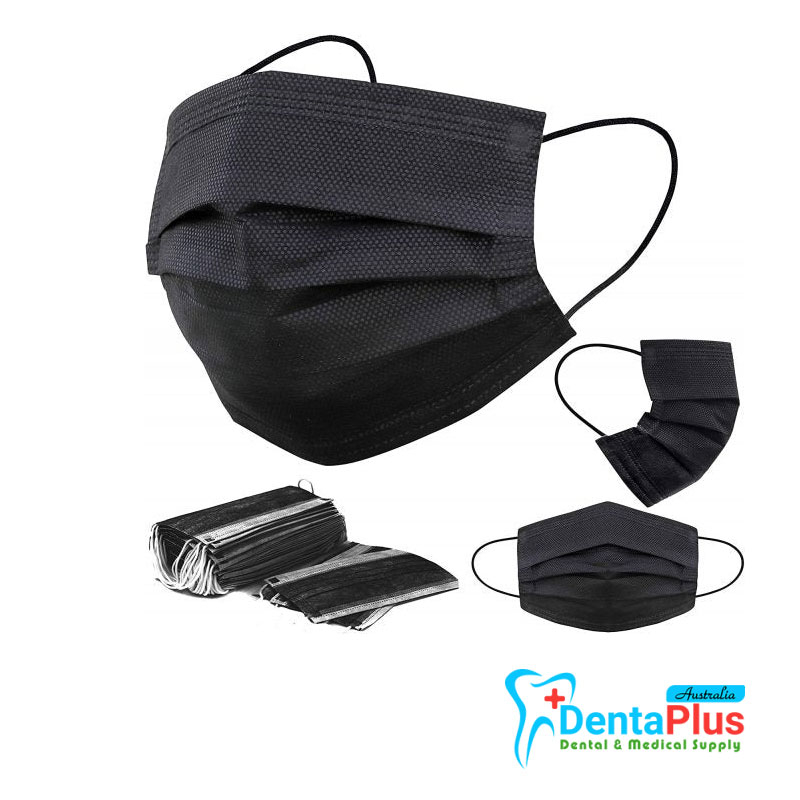 Disposable Face Masks Black with Earloops – Pack of 50